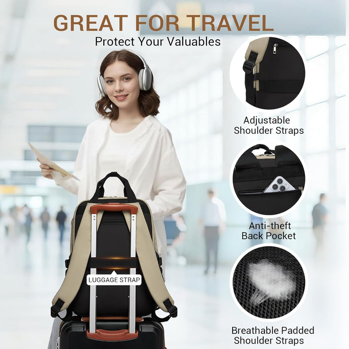 KONO Rucksack Damen 15,6 Zoll Laptop Rucksack Damen, Schulrucksack Elegant, Business Daypack mit vie