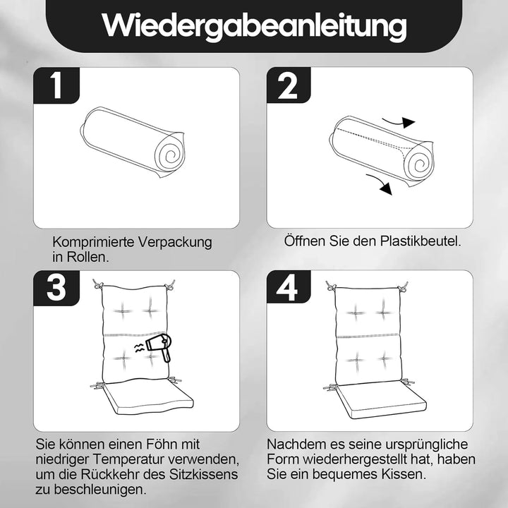 Gartenstuhl-Auflagen Hochlehner Set – Bequeme Outdoor Sitzkissen für Gartenstühle & Klappstühle, Wei