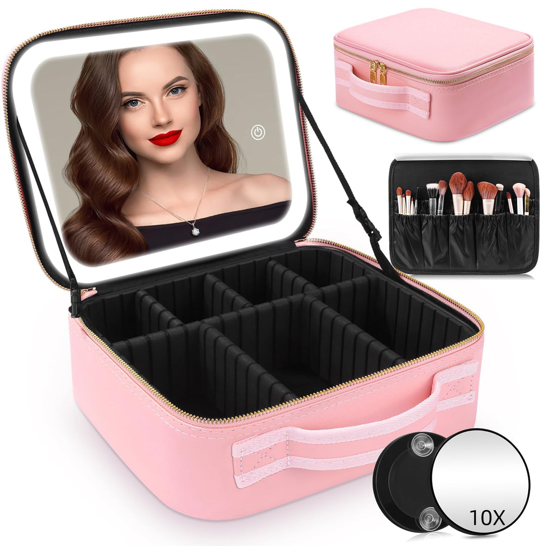 Reise-Makeup-Tasche Kosmetiktasche Make up Organizer Tasche mit grossen beleuchteten Spiegel 3 Farbe