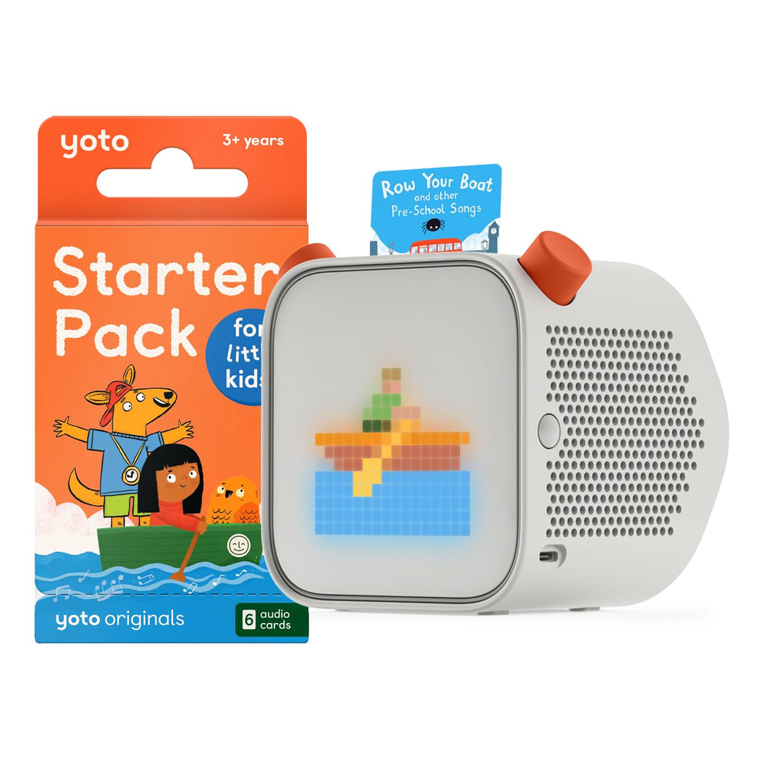 YOTO Player + Starter Pack für Kleinkinder, Geschichtenerzähler mit Nachtlicht, Uhr, 5 englische Aud