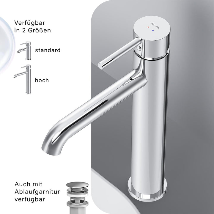 Wasserhahn Bad Hoch, Waschbecken Badarmatur, Mischbatterie Waschbecken aus Messing, Waschtischarmatu