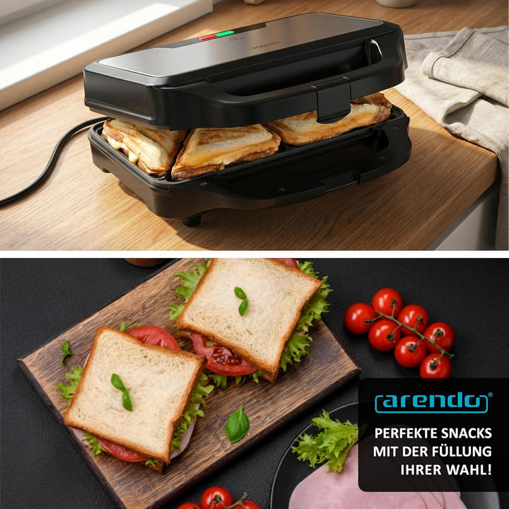 Arendo - Sandwichmaker mit Antihaftbeschichtung – 900 W - automatische Temperaturregelung – Sicherhe