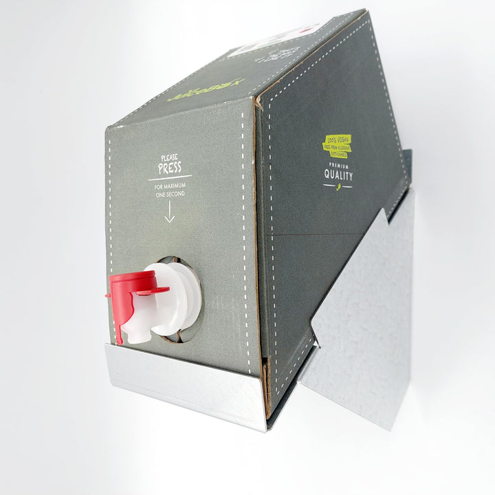 Halterung kompatibel für eine JuiceBox Getränkesirup Box Aufbewahrung Stahlblech verzinkt ca. 13 x 2