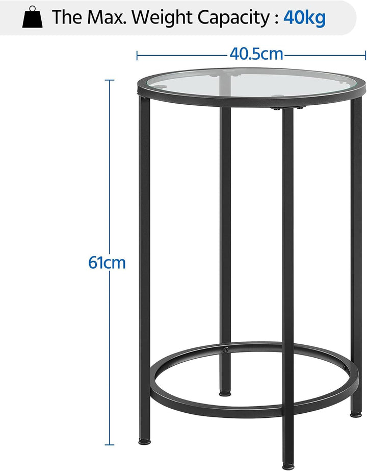 Yaheetech Beistelltisch Couchtisch aus Glas und Metall Runder Wohnzimmertisch Ø 40,5cm Sofatisch Kaf