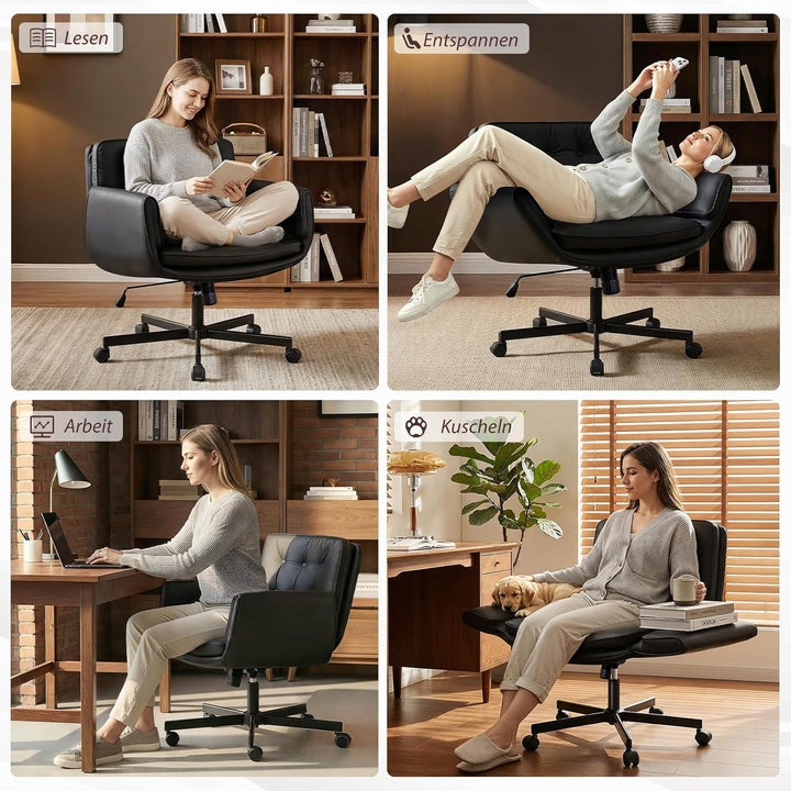 Bürostuhl Ergonomisch mit 5-Stufig Verstellbare Armlehnen, Schreibtischstuhl mit Breitem Sitzkissen,