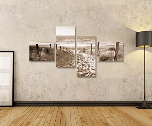 islandburner Bild Bilder auf Leinwand Weg zum Meer Sepia Nordseestrand 4L XXL Poster Leinwandbild Wa