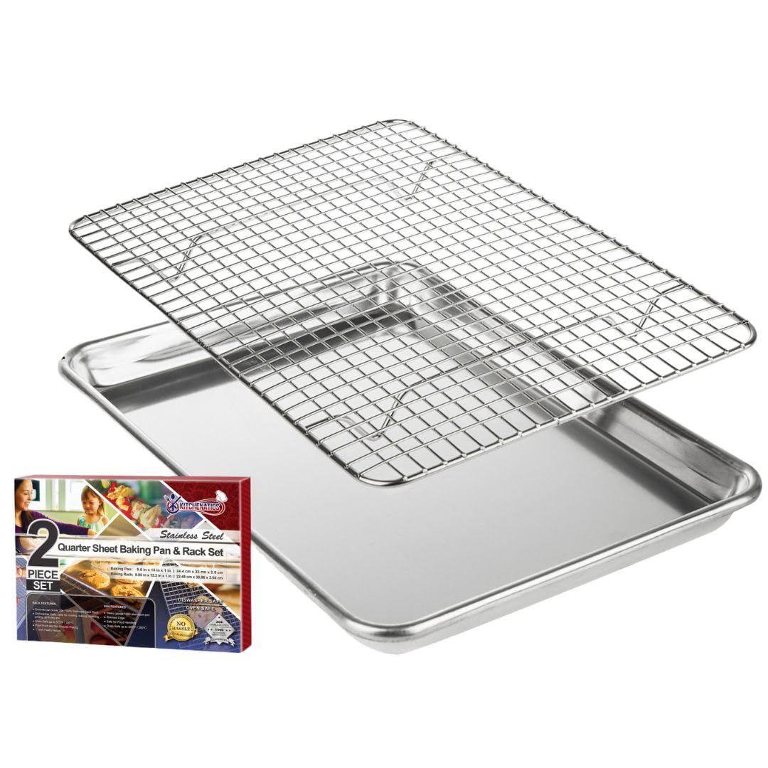 KITCHENATICS Klein Brat- und Backblech mit Küchengitter: 1/4 Aluminium Backblech mit Edelstahl Auskü