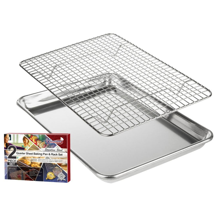 KITCHENATICS Klein Brat- und Backblech mit Küchengitter: 1/4 Aluminium Backblech mit Edelstahl Auskü