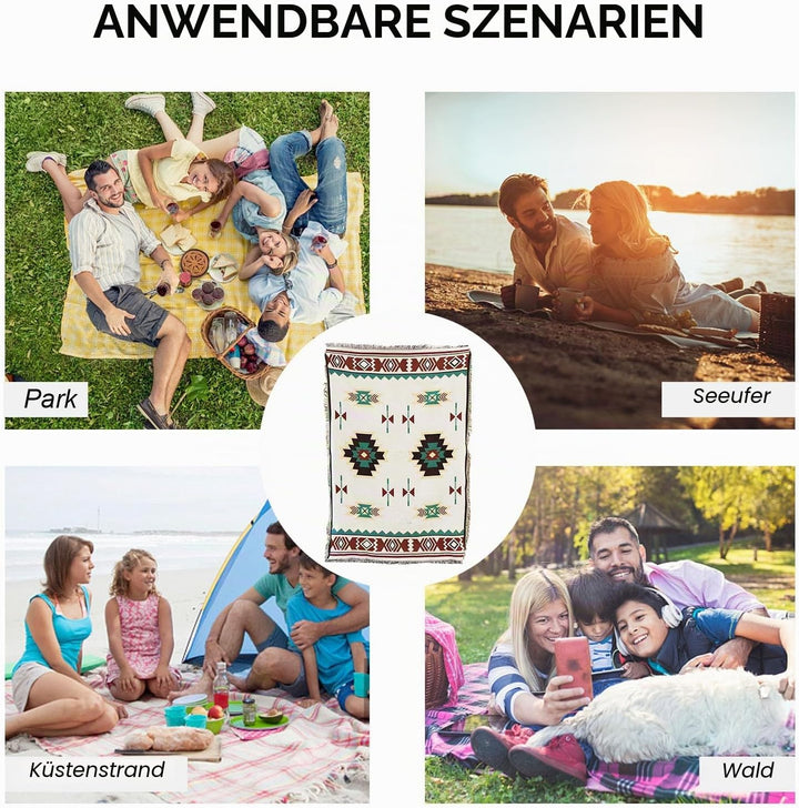 LumiSyne Baumwolle Gewebt Decke Überwurf Mit Quast Bohemian Ethno Stil Azteken Navajo Überwurfdecke