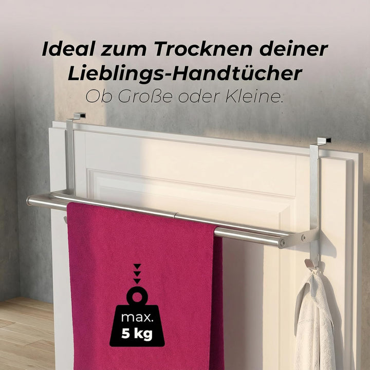 MDCASA Premium Handtuchstange Rückseite I Handtuchhalter ohne Bohren &amp; verstellbar inkl. Kratzschutz