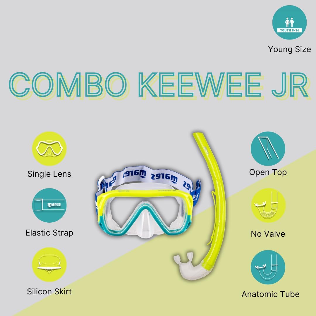 Mares Unisex-Youth Combo Keewee Jr Maske und Schnorchel Unisex Lime/Aqua, Unisex Lime/Aqua