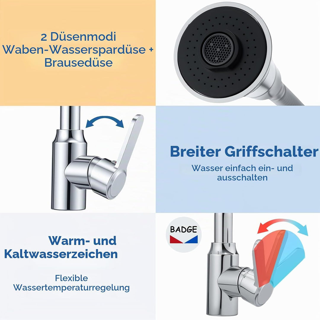 Wasserhahn Küche, Küchenarmatur 360° Schwenkbar, Küchenarmaturen Zwei Sprühfunktionen, Spülarmaturen