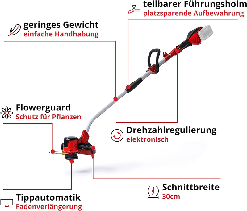 Einhell Akku-Rasentrimmer GE-CT 36/30 Li E - Solo Power X-Change (Lithium Ionen, 2x18 V, 9.000 U/min