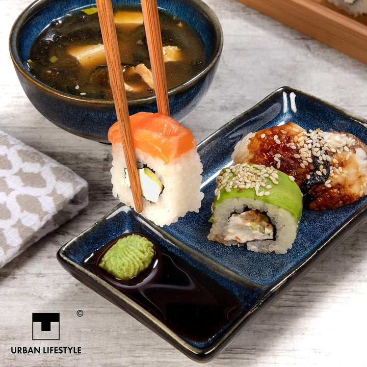 Urban Lifestyle Sushi Geschirr Set Misaki Marinblau 2 Personen, Sushi Set Japanischer Geschirr für M