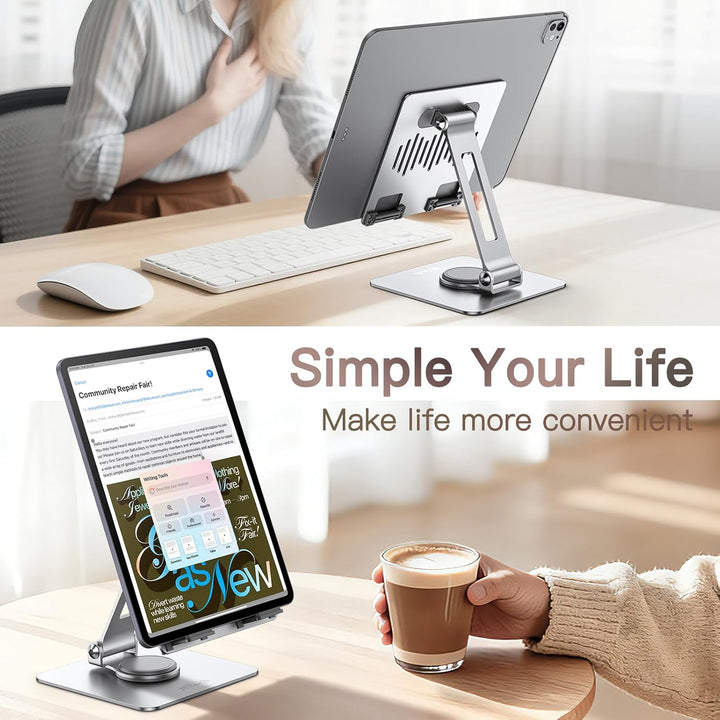 JETech Tablet Ständer, Einstellbare Drehlager Desktop Halter mit 360 Grad Drehbarem Fuss, Faltbare H