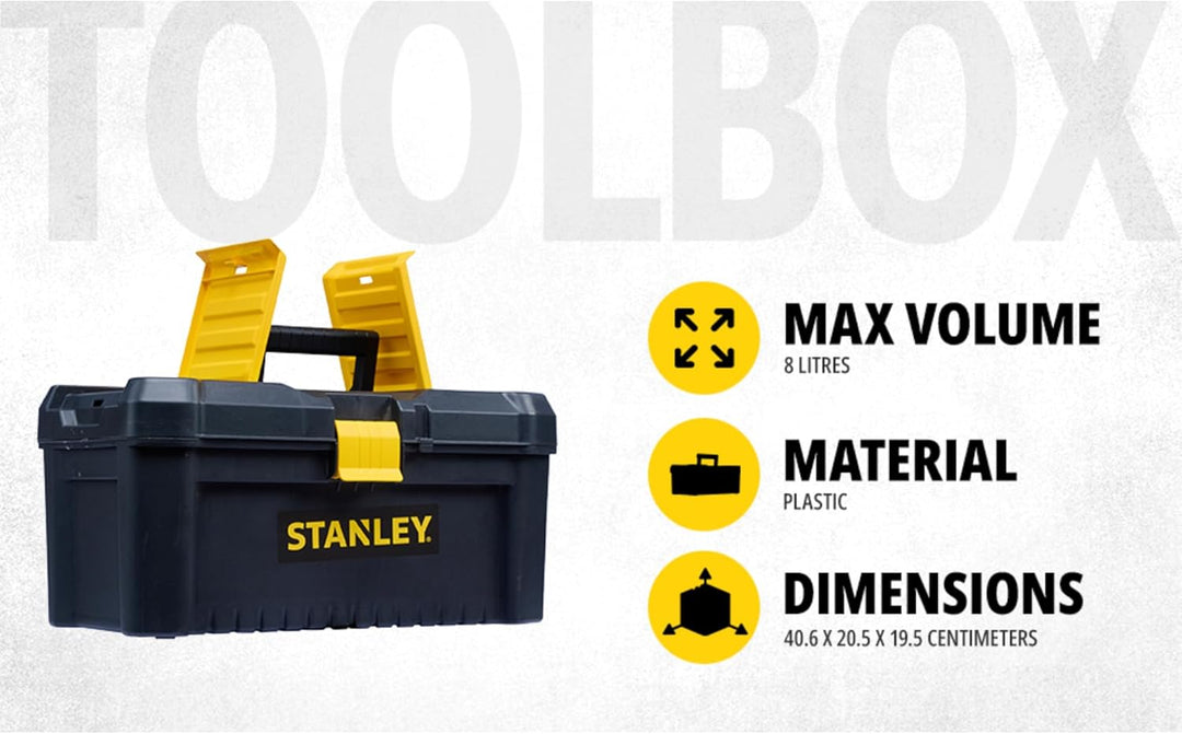 Stanley Werkzeugbox / Werkzeugkasten (16", 20x19,5x41cm, stabiler Werkzeugkoffer aus Kunststoff, Wer