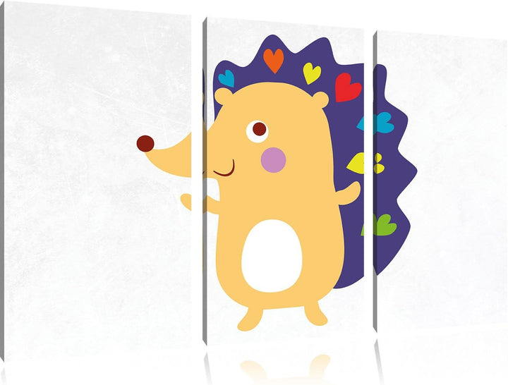 Pixxprint Niedlicher Igel weiss 3-Teiler Leinwandbild 120x80 Bild auf Leinwand