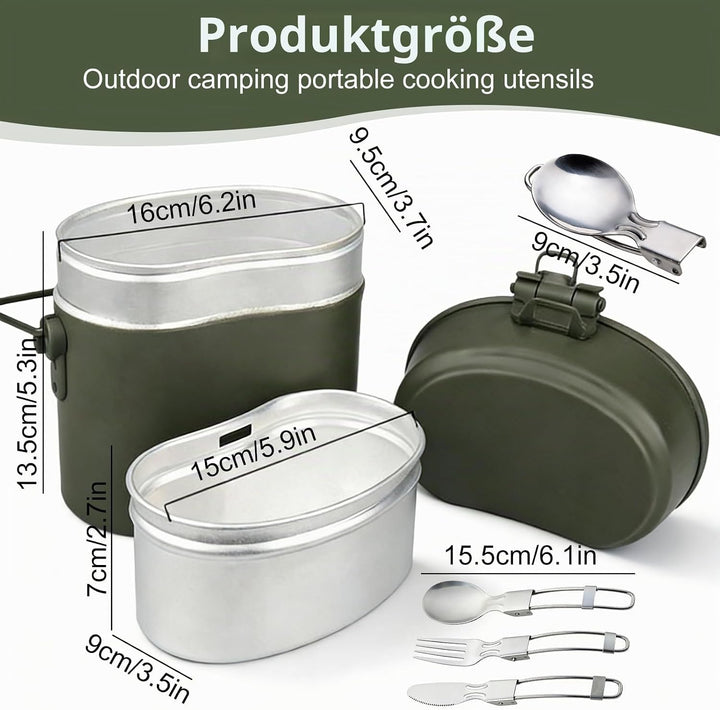 Camping Kochgeschirr Mess Kit, Camping Geschirr Set, Aluminium Und Edelstahl Bundeswehr Essgeschirr