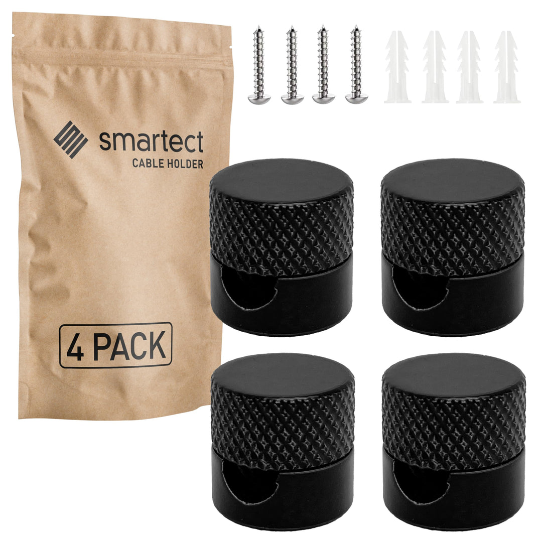 smartect Aluminium Wand- und Deckenpins für Textilkabel [4 Stück, Geriffelt, Schwarz] Deckenbefestig