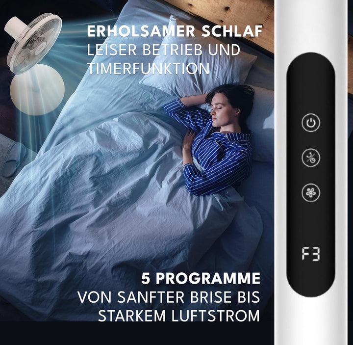 LEBENLANG Stand Ventilator leise - Mit Fernbedienung & LED-Display & 5 Modi I Oszillierend Energiesp