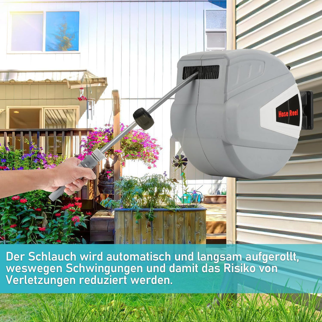 Schlauchtrommel 20m+2m Schlauchaufroller mit Handbrause Gartenschlauch, Wasserschlauchtrommel Automa