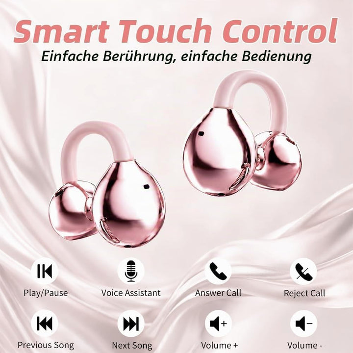 Open Ear Kopfhörer Bluetooth Kabellos, Clip-On Ohrhörer mit Bluetooth 6.0, Ladecase mit LED Kosmetik
