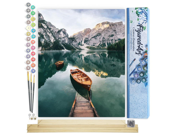 Figured'Art Malen Nach Zahlen Erwachsene Mit Rahmen Boot und Gebirgssee - Paint by Numbers Basteln D