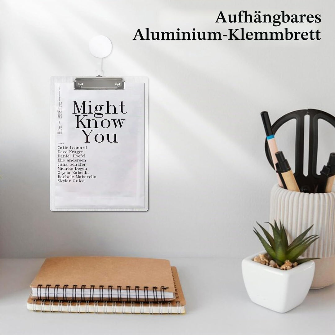 2 Stück Klemmbrett aus Aluminium A4 Alu Klemmbrett mit Federklemme und Aufhängeöse 23x32cm Stabile A