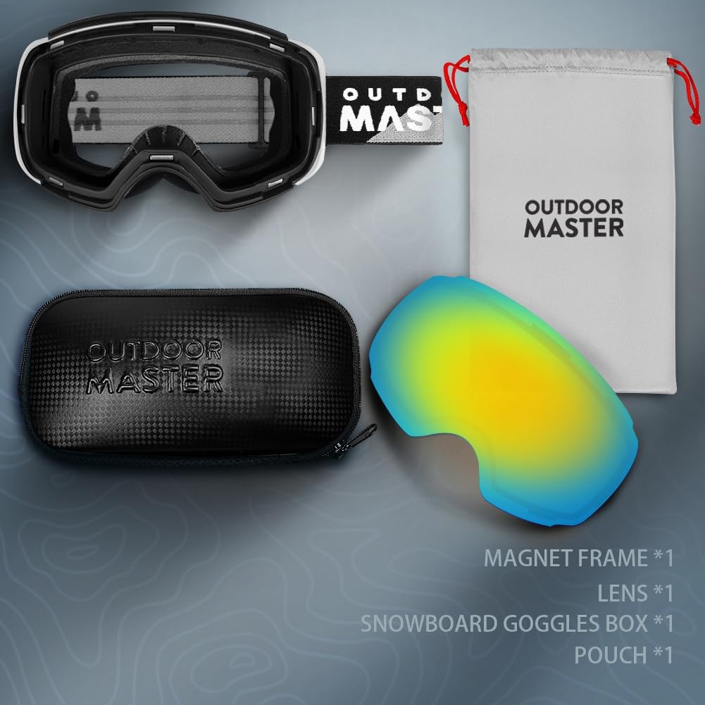 OutdoorMaster Unisex Skibrille PRO Damen Herren mit wechselgläsern, Schneebrille 100% UV-Schutz Skib