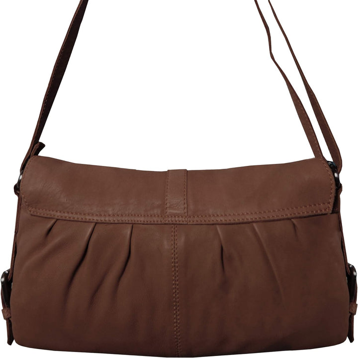 LL BARON of MALTZAHN Damen Schultertaschen FLAKONE brown-Natur Casual-716 aus Leder + Lederpflege
