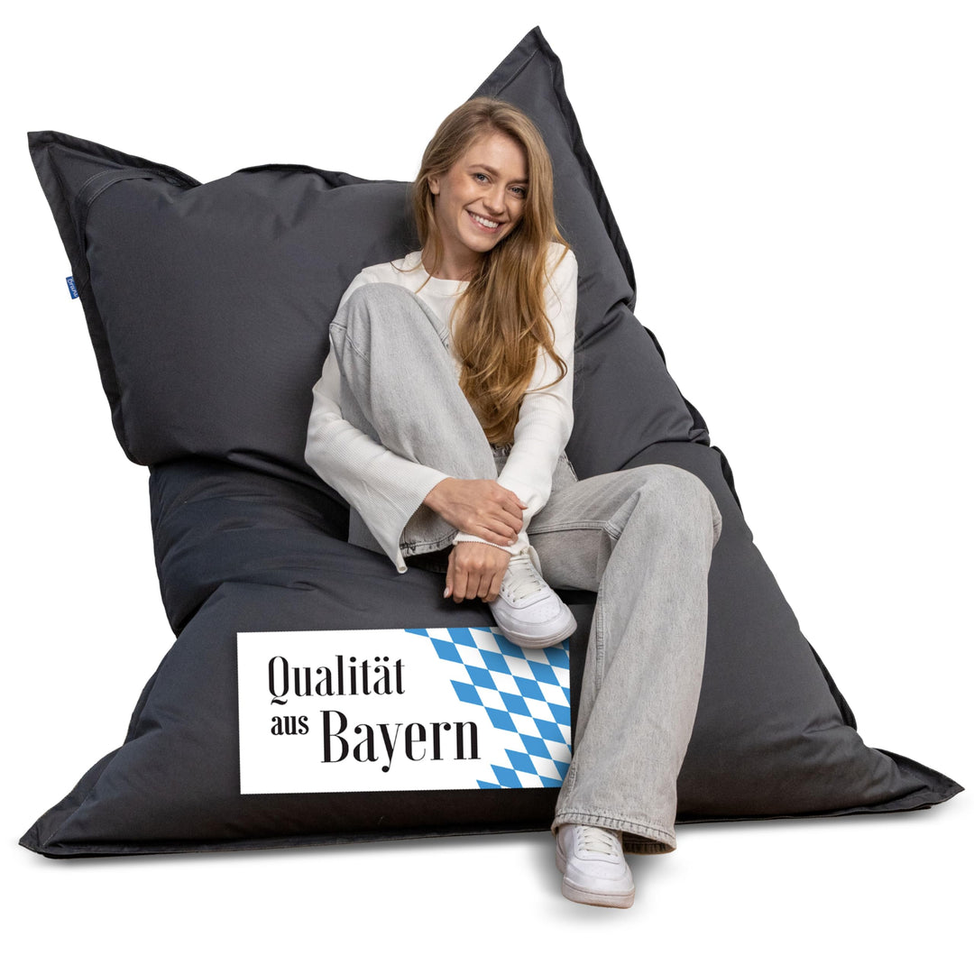 Bruni Riesen-Sitzsack Caree in Grau – rechteckiger XXL-Sitzsack mit 140x180 cm und 400 l Füllung, Be