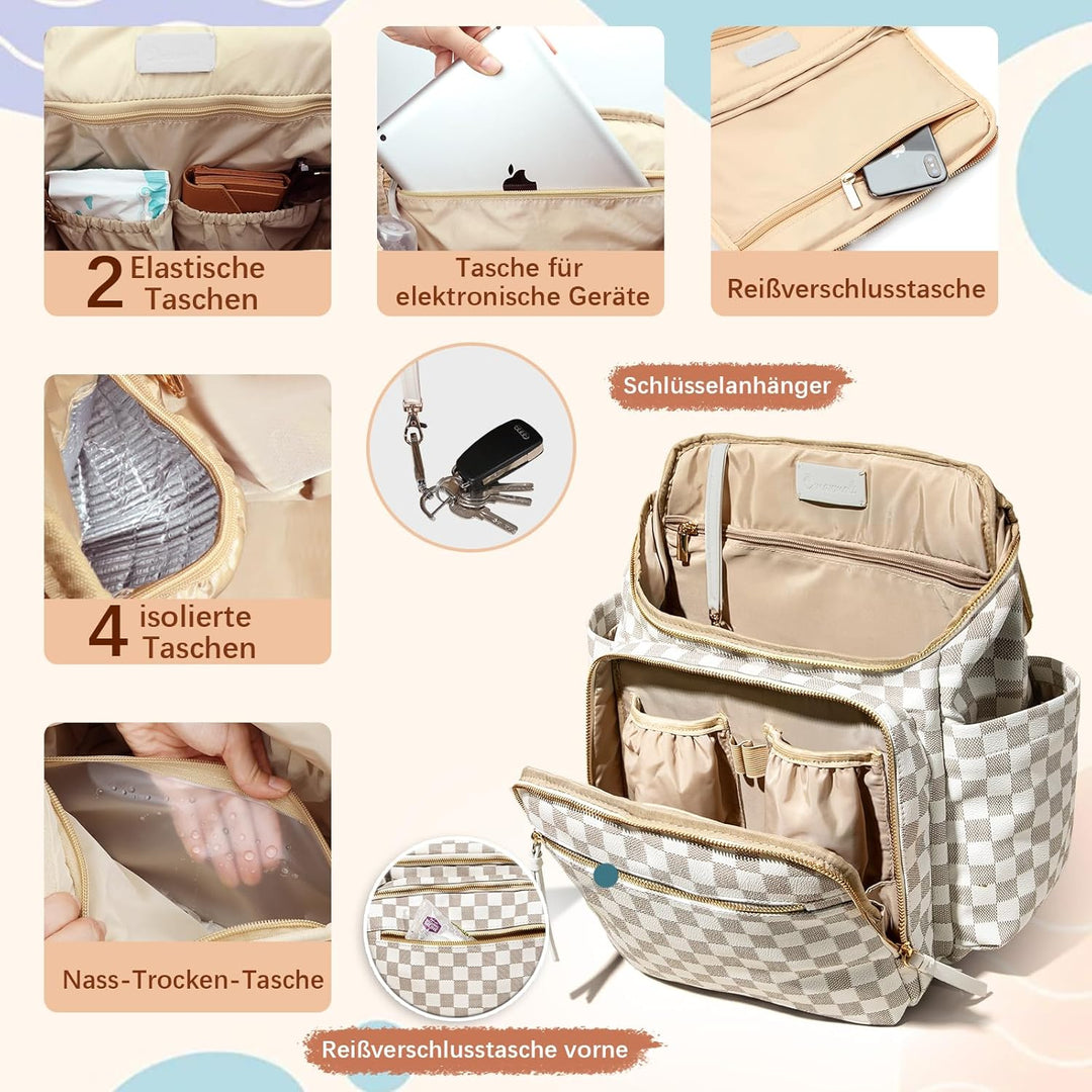 MISSFONG Baby Wickelrucksack Wickeltasche, Leder Wickelrucksack Gross Babytaschen Rucksack Lässig mi