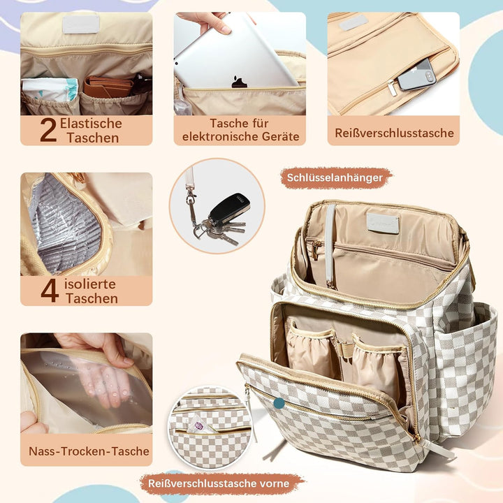 MISSFONG Baby Wickelrucksack Wickeltasche, Leder Wickelrucksack Gross Babytaschen Rucksack Lässig mi