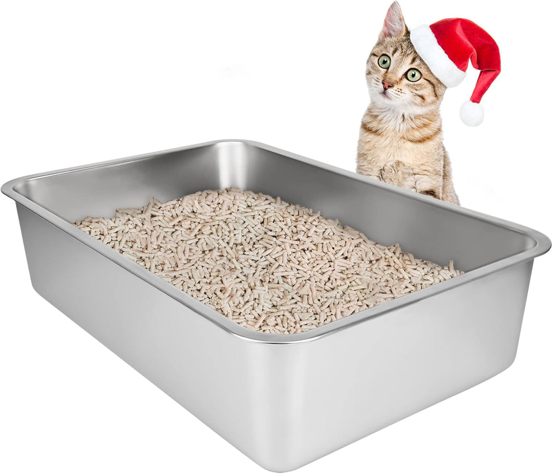 IKITCHEN Grosse Katzentoilette Edelstahl(50×35×15cm), Litter Box Katzenklo, Katzen und Kaninchen Met