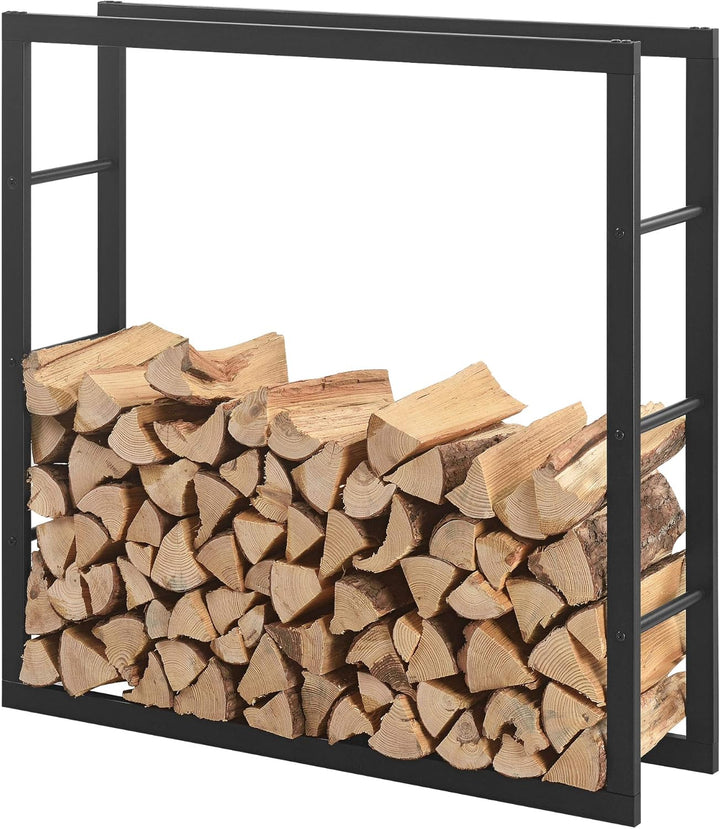 [en.casa] Kaminholzregal 100x100x25cm Brennholzregal Feuerholzregal Holzhalter Schwarz 100 x 100 x 2