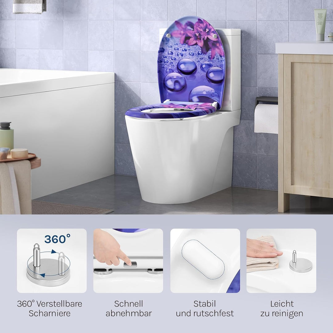 WOLTU Toilettendeckel, WC Sitz mit Absenkautomatik, Klodeckel Klobrille mit Quick-Release-Funktion,