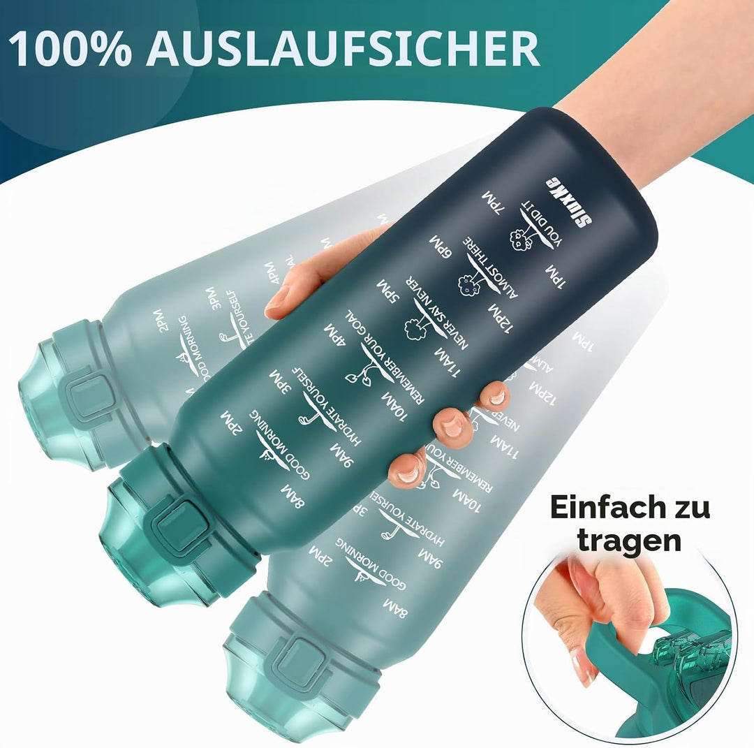 SLUXKE Trinkflasche Edelstahl 1L, Sport Thermosflasche mit Handle, 1000ml BPA freie 18/10 Edelstahlf