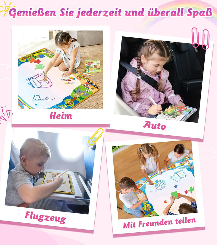 lenbest Aqua Magic Doodle Matte - 100×100cm Wasser Doodle Matte XXL - Malmatte mit 4 Wasserstift - G