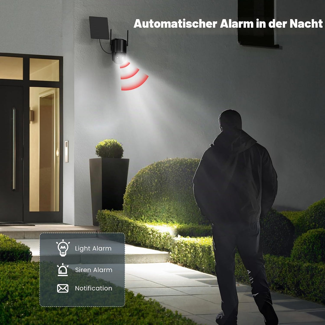 2Stück Überwachungskamera Aussen Akku Solar: 2K Kamera Überwachung Aussen 360° Schwenk WLAN IP Kamer
