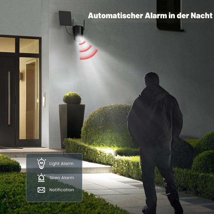 2Stück Überwachungskamera Aussen Akku Solar: 2K Kamera Überwachung Aussen 360° Schwenk WLAN IP Kamer