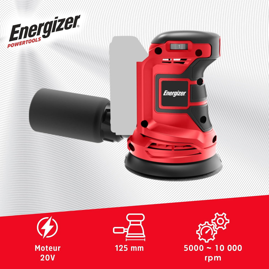 Energizer – Akku-Rundschleifer 20V, 10.000 U/min, 6-stufige Drehzahlregelung – 125 mm Klettteller, S