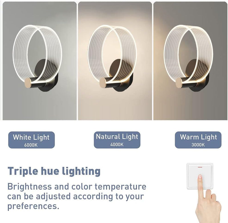 12W LED Wandleuchte Dimmbar Modern Nachttischlampen Innen Flurlampe Rund Wandlampe aus Acryl Wandbel