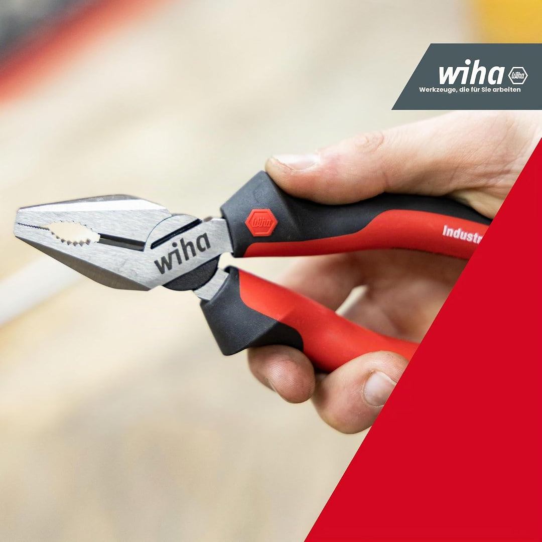 Wiha Kombizange Industrial mit DynamicJoint und OptiGrip I Extra Langer Schneide 180mm I Universelle