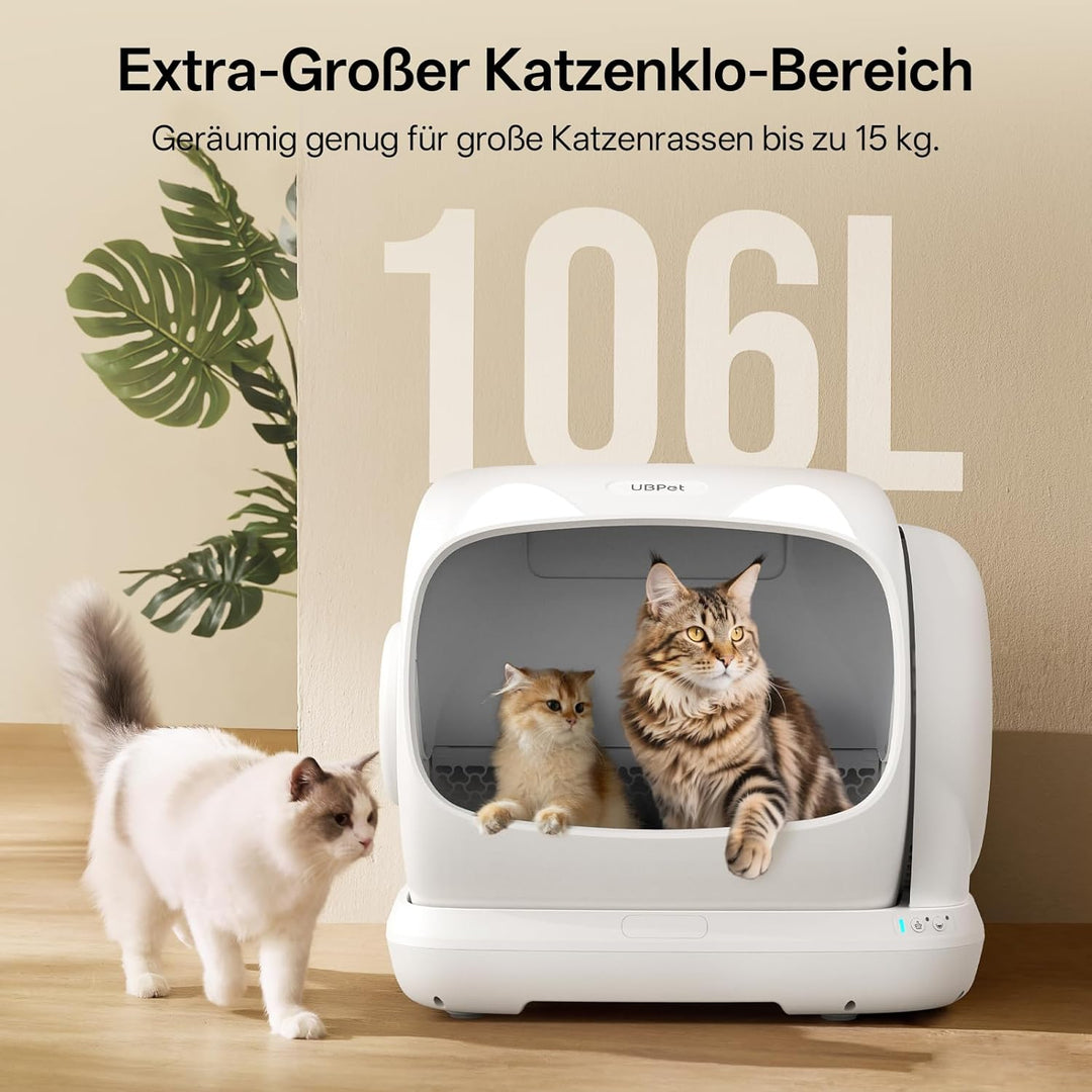 UBPET XXXL Katzenklo Selbstreinigend,106L-Selbstreinigende Katzentoilette mit APP-Steuerung,Desodori