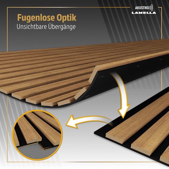 Akustiko Lamella Akustikpaneele 4 Stück 280x60cm - flexible Filz MDF Wandpaneele fugenlos - überlapp
