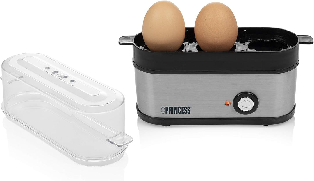 Princess Eierkocher - Edelstahlgehäuse, für 3 Eier geeignet, 200 Watt, Ein-und Ausschalter, verdeckt