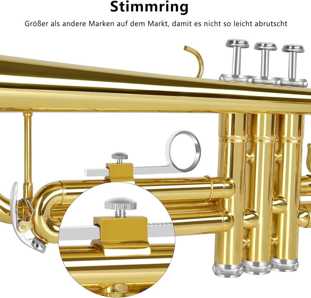EASTROCK Standard Trompeten Set Standard-Bb-Messing Trompete Mit Hartschale, Handschuhen, Stoff,7C T