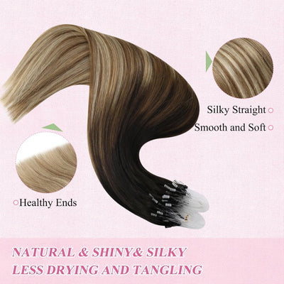 YoungSee Echthaar Extensions Microring Balayage Microring Extensions Braun Ombre Blond Microring Ext