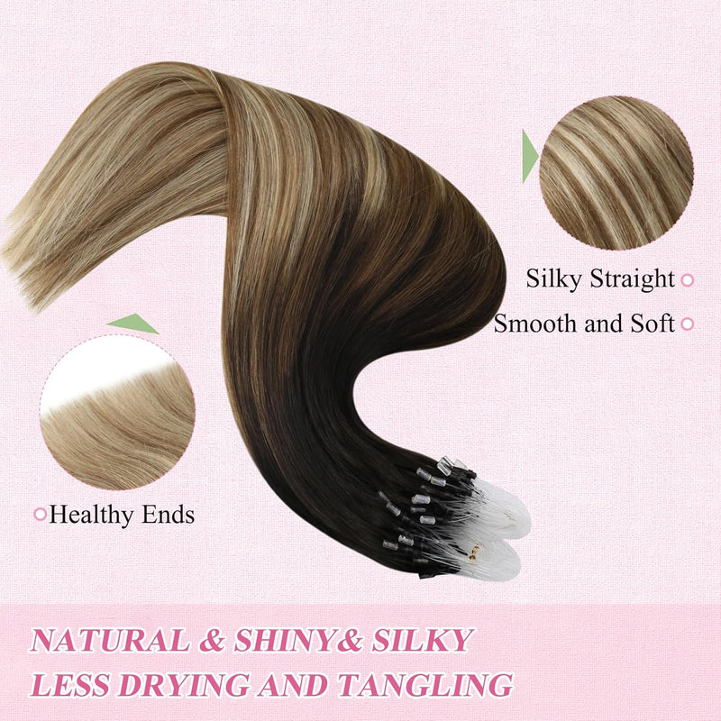 YoungSee Echthaar Extensions Microring Balayage Microring Extensions Braun Ombre Blond Microring Ext
