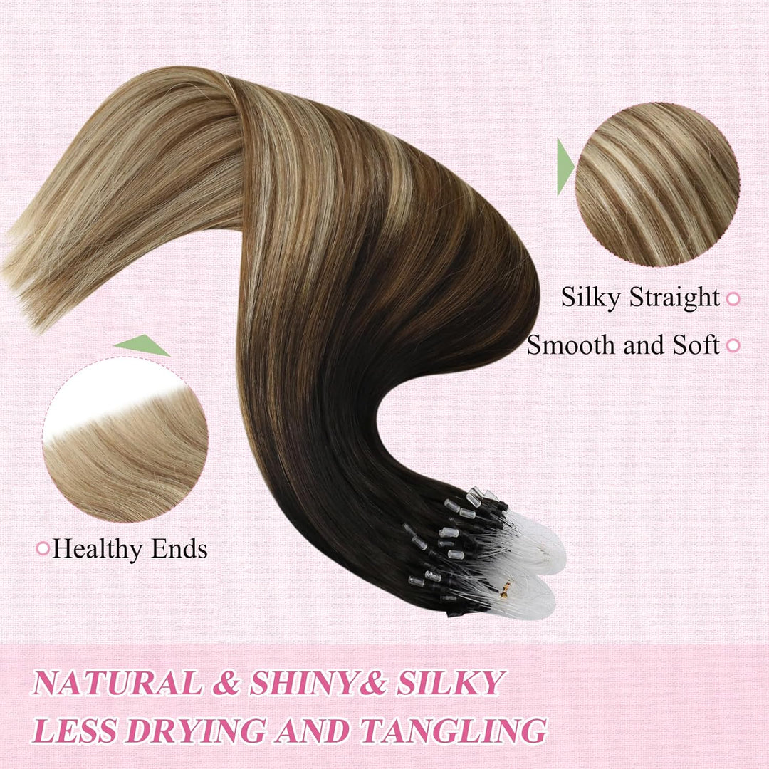 YoungSee Echthaar Extensions Microring Balayage Microring Extensions Braun Ombre Blond Microring Ext